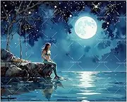TAOPAOLAB Mystic Ocean Paint by Numbers Kit for Adults - DIY Mermaid Watching Moon Over Sea Painting on Canvas 16x20In, Acrylic Paint Set, Suitable for Beginners, Art for Home Decoration or Gifts