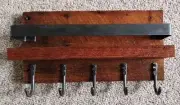Custom Hand Crafted Heart Pine Shelf Rack Mail Key Hooks Entryway Organizer