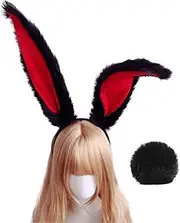 Seglorwy Bunny Ears Plush Halloween Easter Bunny Rabbit Ears Headband for Women Adult Party Costume Accessories Headwear