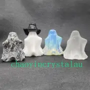 Carved Natural Quartz Crystal Ghost+Obsidian Cap Reiki Skull Halloween Gifts 1PC