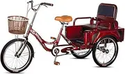 Tricycle for Adults, 3 Wheel Bikes High Carbon Steel Frame Adult Tricycle with Rear Seat & Shopping Basket Suitable for The Elderly
