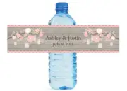 Rustic Wood and Pink Flowers Mason Jars Wedding Anniversary Water Bottle Labels