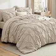 BEDSURE Beige Comforter Set Queen - Bed in a Bag Queen 8 Pieces, Pintuck Beddding Sets Beige Bed Set with Comforters, Sheets & Skirt, Pillowcases & Shams