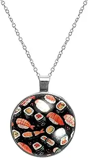[Diusye] Necklaces for Women, Fish Roe Salmon Sushi Print Stainless Steel Pendant Necklace Jewelry Birthday Anniversary Wife Girls Friends Gift