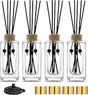 Reed Diffuser Bottle Set of 4 Glass Diffuser Bottles 5oz/155ml Clear Empty Essential Oil Decorative Bottle Set with Caps and Reeds Bulk Reusable Apothecary Perfume Jar Gift