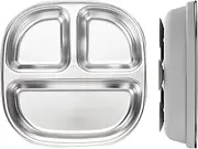 Stainless Steel Rectangular Divided Plates Tray - Diet Food Portion Control | Snack Serving Plate With 3 Compartment | Food Trays For Kids, Adults | Dinnerware With Suction Cup, Dishwasher Safe Feedin