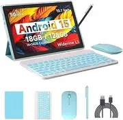 Android 15 Tablet, 10 Inch 18GB RAM+128GB ROM/2TB Expandable Tablet PC, Quad-core 2.0GHz Processor, 1280*800 10" HD Touch Screen, 2.4G/5G WiFi 6 BT 5.0, 2 in 1 Tablets with Keyboard Case Mouse Stylus