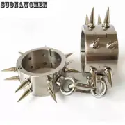 Stainless Steel Spiked Handcuffs Products Wrist Restraints Hand Cuffs Fetish