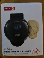 Dash Skull Mini Waffle Maker non stick 4" cooking surface Black
