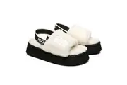 AUSTRALIAN SHEPHERD UGG Women Slingback Platform Fluffy Slides Poppin Beige