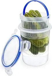 [KIKINIKO] Pickle Jar 24 oz pickle container with strainer Pickle Holder Keeper Lifter, pickle storage container pickle strainer, Flip Jar with Leak Proof and Lock It Lid