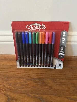 Sharpie Pen Stylo 12 Assorted Fine Point Pens New Black Red Blue Ink 0.4mm Fine