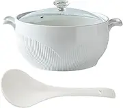 White Ceramic Round Tureen, Ceramic Tureen with Glass Lid and Ladle, Ceramic Soup Bowl with Diamond Lid,Ceramic Soup Tureen for Restaurant, 2600ml