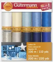Gutermann Cotton 50 Holiday Thread Set - 10 Spools Collection 2 - Silver Metalli