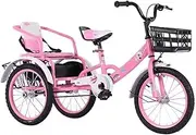 Tricycle Rickshaw with Pedals,Cruiser Tricycle,Tandem Trike with Back seat,Single Brake on Front Wheel,3 Wheels Bicycle with Back Basket