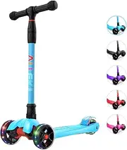 [Allek] Kick Scooter B02, Lean 'N Glide Scooter with Extra Wide PU Light-Up Wheels and 4 Adjustable Heights for Children from 3-14yrs (Aqua Blue)