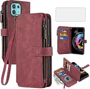 [Asuwish] Phone Case for Motorola Edge 20 Lite/Moto Edge20 Fusion 5G Wallet Cover with Tempered Glass Screen Protector Leather Flip Card Holder Cell Accessories MotoEdge 20Lite/20Fusion Women Men Red