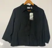 Chico's Blouse Womens Size 1 Black Linen Blend Collared Button Up Top Jacket