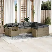 10 Piece Patio Outdoor Garden Sofa Set with Cushions, Beige Poly Rattan, Adjustable Table, Modular Design, UV Resistant, Comfortable Seating, Ideal for Balcony, Porch, Conversation