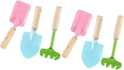 Hohopeti 2 Sets Garden Tools of Mini Metal Trowel Rake Shovel with Sturdy Wooden Handle Safe and Gardening Tools for Boys Random Color Random Color