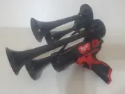 Milwaukee M12 QUAD Air Horn,Train Horn Compressor ,Black Metal Trumpets 14 Inch