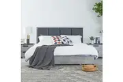 Queen Bed Frame Fabric Upholstery MDF in Cement Colour