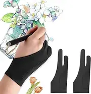 2 Pack Artist Glove, Black Drawing Glove Palm Rejection Gloves with Two Fingers for Paper Sketching iPad, Left Right Hand for Drawing Tablet, Anti-fouling Black Glove for Drawing