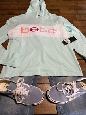 Sea Glass Hoodie BEBE SPORT long Sleeve NWT Blouse M Gym, Exercise Or Walking