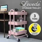 Levede 3 Tiers Kitchen Trolley Cart Steel Storage Rack Shelf Organiser Pink