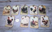 9~Vintage~Old Farm~Rooster~Junk Journal~Linen Cardstock~Gift~Hang~Tags