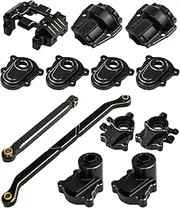 Brass Skid Plate Steering Knuckle Front Rear Outer Portal Housing Steering Link Diff Cover Fits for 1/18 RC Crawler Ascent 18, 7-in-1 Brass Set