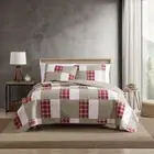 EDDIE BAUER Quilt Set 68" x88" Twin 150-Thread Count Plaid Polyester Cotton Red