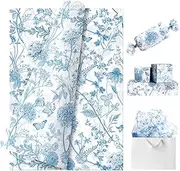 100 Sheets Blue Floral Tissue Paper Chinoiserie Floral Gift Wrapping Paper 20 x 14 Inch Vintage Blue White Flower Bulk Packaging Patterned for DIY Crafts Baby Shower Wedding Birthday Party Decoration