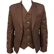 Men's Argyle Scottish Jacket Tweed Kilt With Vest Wool with Wedding Waistcoat