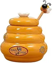 NOLITOY 1 Set Honey Storage Jar Bee Honey Pot Honey Jar Shaped Honey Storage Containers Honey Pot Jar Honey Container Honey Dispenser Jars with Lid Honeypot Dipper Orange Beech re-usable