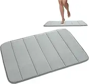 Amosfun Non Slip Water Absorbent Bath Mat for Bathroom Quick Dry Thin Rug Machine Washable Shower Mat Elegant Soft Surface for Home Striped Grey Design