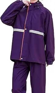 [KDOQ] Waterproof Rain Jacket Women's Rain Suit Waterproof Jacket and Rain Pants Set, Unisex Outdoors with Hood Rainwear Windproof Rain Gear Lightweight Breathable Raincoat (Color : Pink, Size : 3XL)
