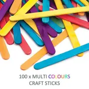 100 MULTI COLOURS Wooden Craft Stick Paddle Pop Sticks Art Scrapbook Kids 11cm