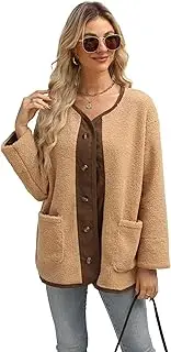 [Mincib] Women's Sherpa Fleece Jacket Button up Casual Warm Winter Coats Outerwear with Pockets