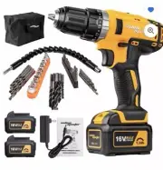 Electric Drill Driver 16V Max 3/8 Cordless Drill (2 Batteries)