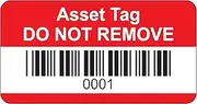 Red Asset Tag Labels - Barcoded and Numbered 1 to 500 - 38mm x 20mm Permanent Synthetic PP Labels - Price per Pack of 500 Labels (P/NO. 7828668)