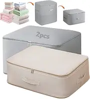[PARPIQ] 2Pcs Ultra Space Saving Self Compression Organizer, Large Comforters Space Saving Compression Bags for Storage Blankets Bedding Clothes(Grey - L Apricot - M)