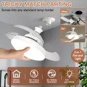 Fan For E27 Socket Light w/ Remote Ceiling Adjustable Fan Smart LED 3 Speed 48W