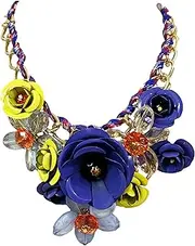 [MMonesu] Flower Bib Statement Necklace Chunky Flower Statement Necklace Drama Bib Collar Jewelry Set for Women Prom Party Jewelry