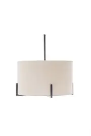 New Oriental Matte Black Square-Edged Metal Pendant with Off White Linen Shade