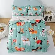 qjmiaofang Dog Kids Bedding Set for Girls Boys 5Pcs Animal Dog Comforter Twin Size Puppy Dogs Bed in A Bag with Sheets Kawaii Animals Bed Set with Comforter,Flat Sheet,Fitted Sheet,Pillowshams