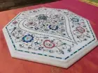 24" Marble Coffee Table Top Floral Design Restaurant table Inlaid with Gemstones