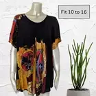 Relaxed Fit Top Crinkle Rayon Ochre Red Black Abstract Art Free Size 10 to 16