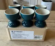 Le Creuset Stoneware Set of 6 Footed Egg Cups Deep Teal NEW NIB