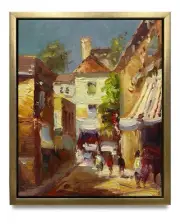 NY Art-Original Oil Painting of City Street View on Canvas 8x10 Framed